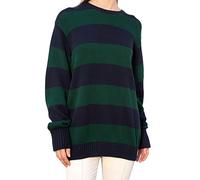 FeMereina Unisex Women 's Oversized Stripe Long Sleeve Sweater Ripped Oversized Sweater Gothic Harajuku Loose Knit Pullover Jumper Tops (Cyan Black Stripe, L)