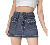 FeMereina Women Cargo Mini Skirt Aesthetic Y2k 90s Low Waist Jeans Skirts A-line Denim Short Skirt Vintage Harajuku Streetwear (Demin Blue, S)