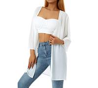 FeMereina Women Chiffon Sheer Cardigan Long Sleeve Sun Protection Cardigan Summer Open Front Loose Kimono Bolero ShrugBeach Shawl (White, Medium)