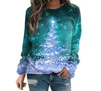 FeMereina Women Christmas Jumper, Crew Neck Long SleeveXmas Pullover Tops Blouse Christmas Shirt Funny Graphic Reindeer Santa Jumper Sweatshirt (Green 1, XL)