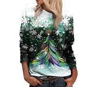FeMereina Women Christmas Jumper, Crew Neck Long SleeveXmas Pullover Tops Blouse Christmas Shirt Funny Graphic Reindeer Santa Jumper Sweatshirt (Green 2, M)