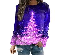 FeMereina Women Christmas Jumper, Crew Neck Long SleeveXmas Pullover Tops Blouse Christmas Shirt Funny Graphic Reindeer Santa Jumper Sweatshirt (Purple 1, S)