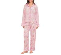 FeMereina Women Christmas Pajamas Nutcracker Santa Bow Xmas Tree Cute Satin Christmas Pjs Set 2 Piece Button Down Pajama Set (Pink Ballet, L)
