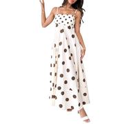 FeMereina Women Cute Stripe/Dot Print Maxi Cami Dress Loose Sleeveless Spaghetti Strap Boho Dress Flowy Graffiti Long A-line Sun Dress (Brown, s)