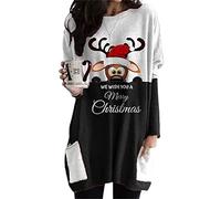 FeMereina Women Dress Shirt Christmas Long Sleeve Tops Santa Printed Pullover Loose Plus Size T-Shirt Blouse with Pockets (White Black Elk, XXL)