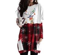 FeMereina Women Dress Shirt Christmas Long Sleeve Tops Santa Printed Pullover Loose Plus Size T-Shirt Blouse with Pockets (Plaid#5, XL)