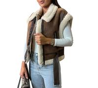 FeMereina Women Faux Suede Leather Jacket Motorcycle Biker Sherpa-Lined Coat Fur Collar Winter Aviator Leather Coat Bomber Jacket (Brown#1, XL)