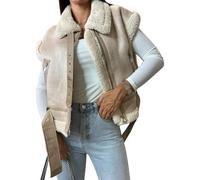 FeMereina Women Faux Suede Leather Jacket Motorcycle Biker Sherpa-Lined Coat Fur Collar Winter Aviator Leather Coat Bomber Jacket (Beige#1, S)