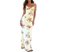 FeMereina Women Floral Printed Spaghetti Strap Maxi Dress Y2K Low Cut Backless Long Dress Sleeveless Lace Trim Slip Cami Dress (Apricot, S)