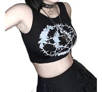 FeMereina Women Gothic Crop Top Black Spaghetti Strap Print Backless Mall Goth Punk Cami Vest Club Party Streetwear (z3, L)