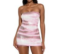 FeMereina Women Halloween Shark Tale Lola Costume Dress Y2k Sequin Tube Mini Dress Strapless Fish Cosplay Short Dresses (Multi, S)