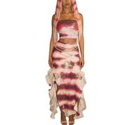 FeMereina Women Halloween Shark Tale Lola Costume Maxi Skirt Sets Strapless Tube Top Side Split Ruffle Long Skirt Outfit (MULTI, M)