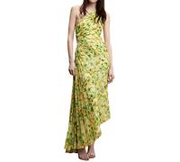 FeMereina Women One Shoulder Maxi Dresses Sleeveless Cut Out Pleated Long Dress Irregular HemRuched Bodycon Cocktail Formal Party Guest Dresses (Yellow Flower, S)