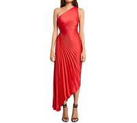 FeMereina Women One Shoulder Maxi Dresses Sleeveless Cut Out Pleated Long Dress Irregular HemRuched Bodycon Cocktail Formal Party Guest Dresses (Red, S)