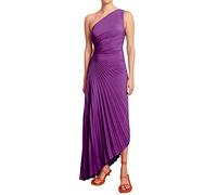 FeMereina Women One Shoulder Maxi Dresses Sleeveless Cut Out Pleated Long Dress Irregular HemRuched Bodycon Cocktail Formal Party Guest Dresses (Purple, XL)