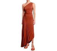 FeMereina Women One Shoulder Maxi Dresses Sleeveless Cut Out Pleated Long Dress Irregular HemRuched Bodycon Cocktail Formal Party Guest Dresses (Rose Red, XL)