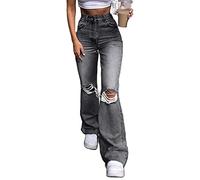 FeMereina Women Ripped Boyfriends Jeans High Waist Baggy Denim Pants Wide Leg Straight Trousers Y2k Streetwear for Teen Girls (z10, M)