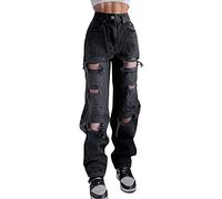 FeMereina Women Ripped Boyfriends Jeans High Waist Baggy Denim Pants Wide Leg Straight Trousers Y2k Streetwear for Teen Girls (z1, M)