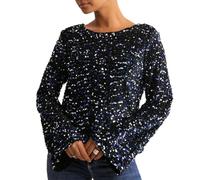 FeMereina Women’s Sequin Tops Trendy Cute Bow Tie Back Shirt Holiday Glitter Party Long Sleeve Cropped Blouse Top (Blue, M)