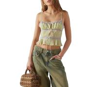 FeMereina Women 's Sheer Mesh Cami Tops Lace Trim Adjustable Strap See Through V Neck Crop Tops Y2K Streetwear (Mint, S)