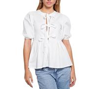 FeMereina Women 's Tie Front Shirt Tops Leopard Print Peplum Babydoll Top 3/4 Length Puff Sleeve RuffleTops Y2K Going Out Tops (White, L)