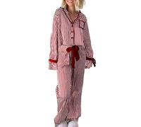 FeMereina Women Santa Bow Tie Pajama Set Christmas Long Sleeve Shirt Pants Pj Silky Satin Graphic 2Piece Holiday Sleepwear (Red, S)