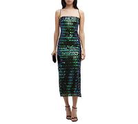 FeMereina Women Sequin Bodycon Midi Dress Spaghetti Strap Sleeveless Shiny Sling Long Dress Rainbow Sparkly Backless Party Club Dress (Green, M)