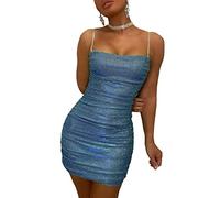 FeMereina Women Sexy Glitter Sequin Halter Cami Dress Deep V Neck Bodycon Sleeveless Open Back Club Party Mini Dress (Z8, XL)