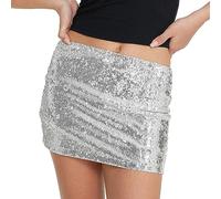 FeMereina Women Shiny Sequin Mini Skirt Low Rise Y2k Glitter Pencil Skirts Bodycon Sparkly Dance Party Short Skirt Streetwear (Silver, XL)