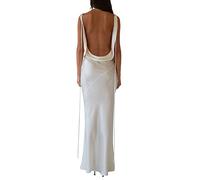 FeMereina Women Sleeveless Backless Draped Neck Long Dress Open Back Tie Up Slim Fit Maxi Dress Off Shouder Mermaid Cocktail Party Dress (Creamy White, S)