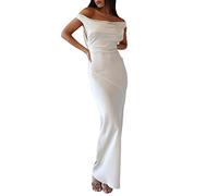FeMereina Women Sleeveless Backless Draped Neck Long Dress Open Back Tie Up Slim Fit Maxi Dress Off Shouder Mermaid Cocktail Party Dress (White, S)