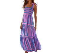 FeMereina Women Sleeveless Striped Maxi Dress Summer Tie Shoulder Flowy Boho Dress Aline Long Beach Sundress (Lavender, M)