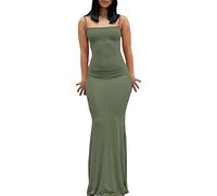 FeMereina Women Spaghetti Strap Sleeveless Bodycon Long Dress Solid Color Low Cut Cami Maxi Dress Club Elegant Beach Evening Night Dress (Green#2, L)
