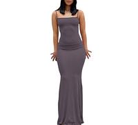 FeMereina Women Spaghetti Strap Sleeveless Bodycon Long Dress Solid Color Low Cut Cami Maxi Dress Club Elegant Beach Evening Night Dress (Purple#2, S)