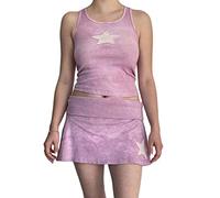 FeMereina Women Summer Casual Tank Tops Retro Star Printed Sleeveless Crop Vest Tops Y2K Knitted Graphic Camisole Aesthetic Streetwear (Pink, Medium)