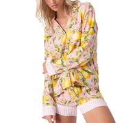 FeMereina Women Summer Pjs Set Stripe/Fruit Print Button Long Sleeves Shirt and Drawstring Shorts for 2 Piece Loungewear