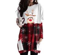 FeMereina Women Ugly Christmas Hoodie Dress Reindeer Santa Graphic Print Pullover Sweatshirt Long Sleeve Tunic Tops with Pockets (Plaid#3, XL)