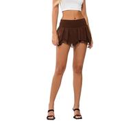 FeMereina Women Y2k Lace Mini Skirt Low Rise Ruffle Asymmetrical Micro Skirt Sexy Lace Trim Irregular Hem Short Lingerie Skirts (Coffee, S)