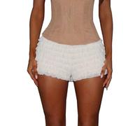 FeMereina Women Y2k Lace Ruffle Layered Shorts Fairy Lolita Tiered Bloomer Shorts Cute Boy Shorts Mini Pettipants Teen Girls (White, L)
