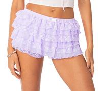 FeMereina Women Y2k Lace Ruffle Layered Shorts Fairy Lolita Tiered Bloomer Shorts Cute Boy Shorts Mini Pettipants Teen Girls (Purple#2, S)