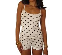 FeMereina Women Y2k Polka Dot Pajamas Sets 2 Piece Sexy Summer Outfits Set Sleeveless Strappy Cami Top Crop Top Shorts Set (White, S)