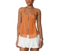 FeMereina Women Y2K Sequin Cami Top Pearl Rhinestone Sleeveless Halter Patchwork Tank Top Sparkle Glitter Backless Crop Top Going Out