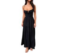 FeMereina Women Y2k Spaghetti Strap Low Cut Long Dress Backless Tie Up Tiered Maxi Dress Boho Flowy Cami Dress Y2k Streetwear (Black, L)