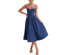 FeMereina Women Y2k Square Neck Bustier Long Dress Sleeveless Low Cut Spaghetti Strap Backless Flowy Midi Dress Boho Maxi Dress (Blue, L)