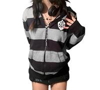 FeMereina Women Y2K Zip Up Crop Hoodies Long Sleeve Velvet Kawaii Cropped Sweatshirts Rhinestone Heart Printed Heart Hooded Jacket Autumn Streetwear (Black Gray#1, S)