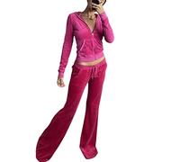 FeMereina Women's 2 Piece Velvet Sweatsuit Set Heart Print Long Sleeve CroppedZipper Hoodie and Sweatpants Y2K Tracksuit Set (Rosy Pants#1, L)