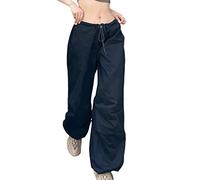 FeMereina Womens Baggy Cargo Pants Casual Low Waist Adjustable Drawstring Joggers Sweatpants Trousers Punk Streetwear