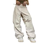 FeMereina Women's Baggy Cargo Pants Low Waisted Y2K Wide Leg Oversized Plus Size Boyfriend Cargo Sweatpants Drawstring Trousers Streetwear (Skin Color#1, L)