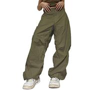 FeMereina Women's Baggy Cargo Pants Low Waisted Y2K Wide Leg Oversized Plus Size Boyfriend Cargo Sweatpants Drawstring Trousers Streetwear (Green#1, S)