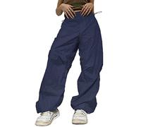 FeMereina Women's Baggy Cargo Pants Low Waisted Y2K Wide Leg Oversized Plus Size Boyfriend Cargo Sweatpants Drawstring Trousers Streetwear (Blue#1, M)